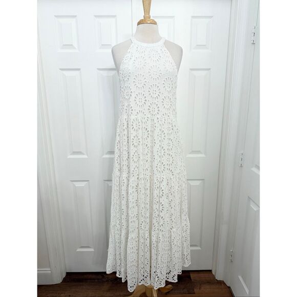 Lilly Pulitzer White Beccalyn Pinwheel Eyelet Tiered Sleeveless Maxi Dress M - Picture 1 of 6